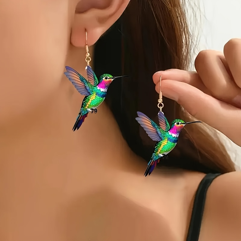 

2pcs Sexy Cute Hummingbird Dangle Earrings, Resin Fashion Jewelry, Stainless Steel Ear Needle, Non-feather, For Women, Daily And Party Wear, All