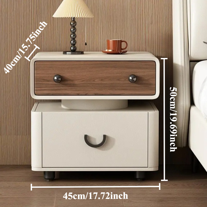 Modern 2-Drawer Solid Wood Nightstand – Featuring Rounded Corners, Ample Storage Space Adorned with Walnut Accents, Constructed with a Sturdy Wood Composite Structure, Easy to Assemble, Ideal for Small Bedrooms And Contemporary Decor