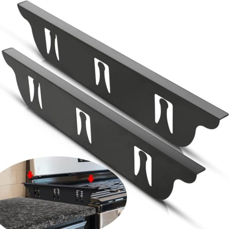 stove   covers made of stainless steel designed to fill   between   and countertop   are heat resistant easy to clean and   black measuring 23 5 inches long and 0 9 inches wide