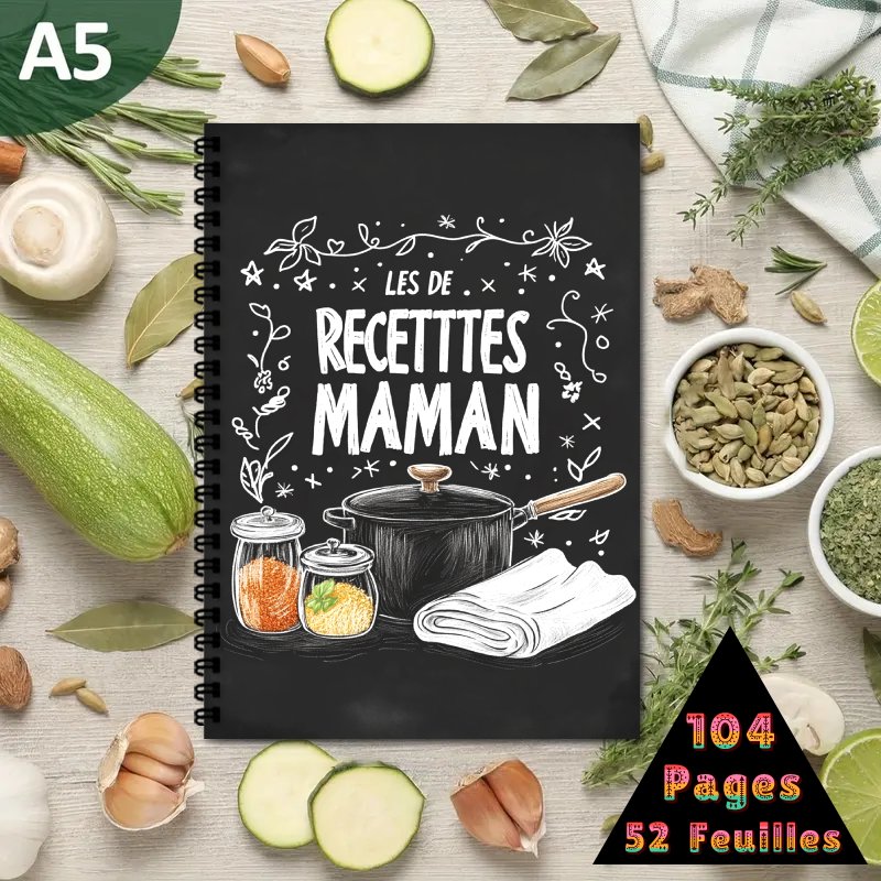 TEMU 1pc Livre de Recettes avec Mise en Page Style Noir - Carnet Spirale A5 en Langue Française pour Femmes & Hommes, Contient ( Français & Anglaise