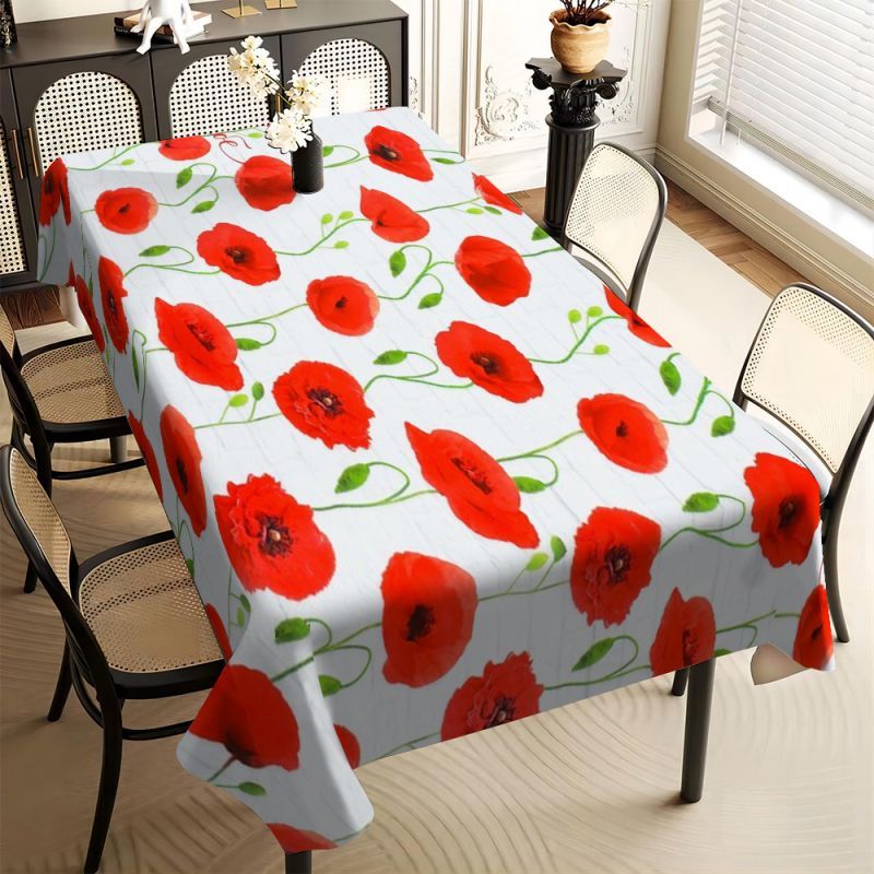 

1 nappe rectangulaire en polyester tissé à , , facile à nettoyer, avec un motif de coquelicots rouges, pour les fêtes en intérieur/extérieur, les -, la décoration intérieure