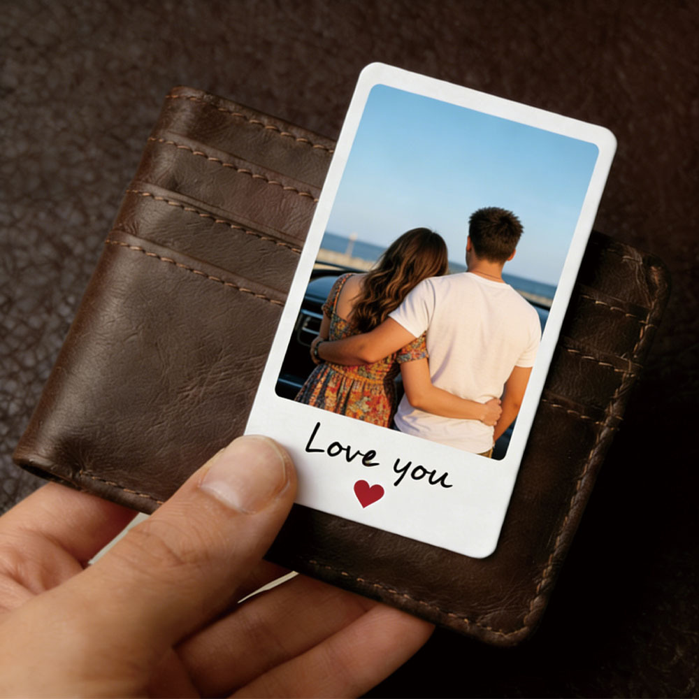 E-shop Personalisiertes Metall-Geldbörsen-Karten-Set mit individuellem Foto, Notiz und Text. Ein tolles Geschenk für Ehemänner, Väter, Freunde oder