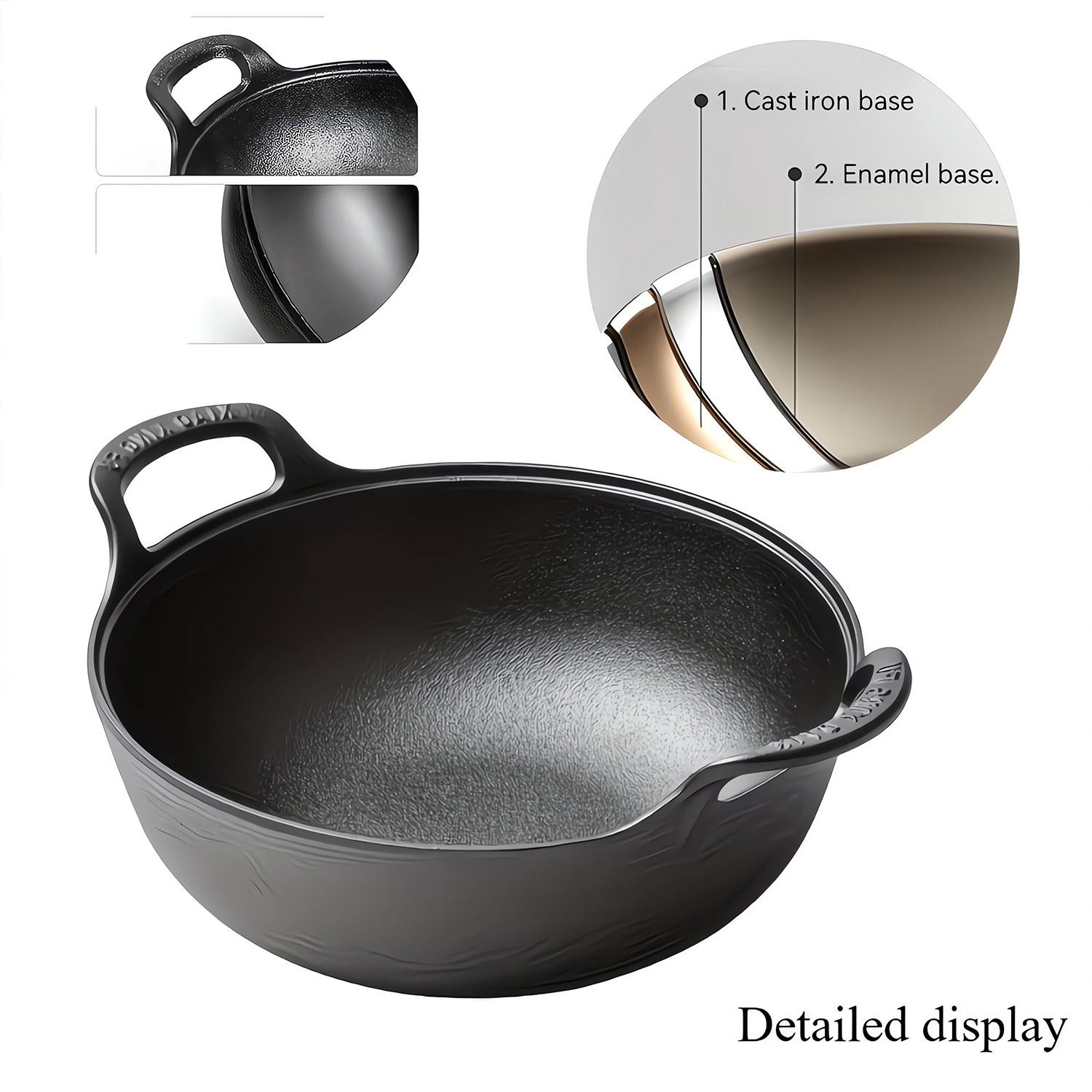 Image of 25cm Cast Iron Double Handle Deep Pot, Coating, Suitable For Soup, Bbq, Stew, Household Daily Cooking Pot, Durable Outdoor Bbq And Camping Utensils