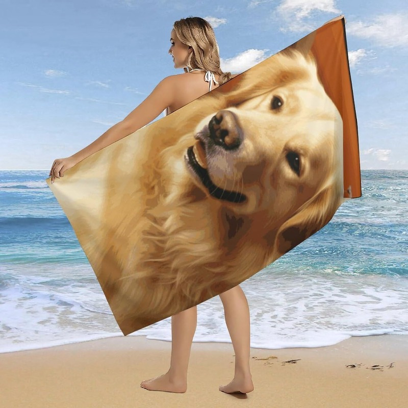 

1pc Golden Retriever Dog Print Beach Towel, 27.5x55 Inch, Quick-dry Polyester Square Towel For Sports, Spa, Yoga, Hotel, Gym - Woven, Absorbent, Sand-free