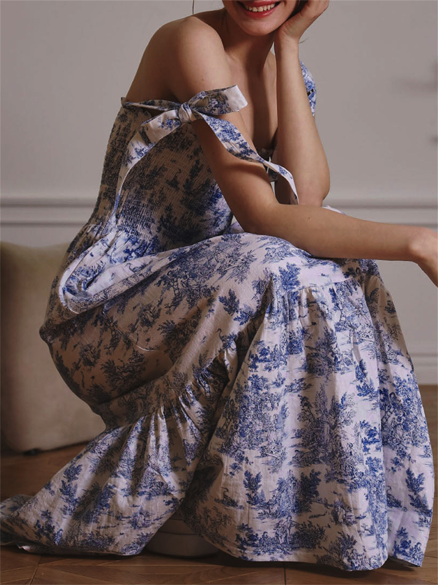 womens tie shoulder dress summer vintage print sleeveless - Temu