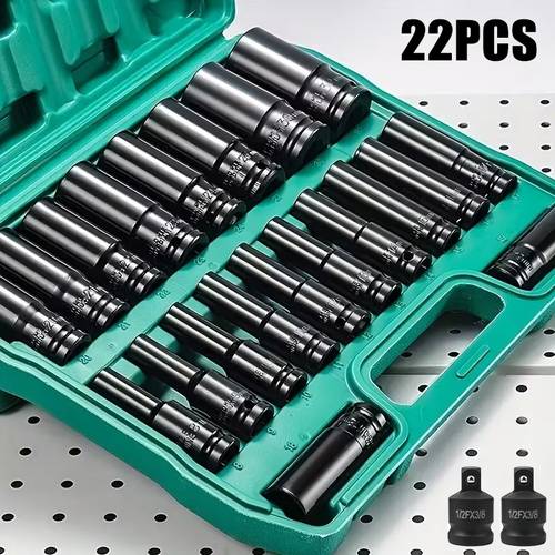 22pcs set of 1 2 inch deep hole impact socket wrench adapter hand tools socket set carbon steel automotive repair tools 8 32mm