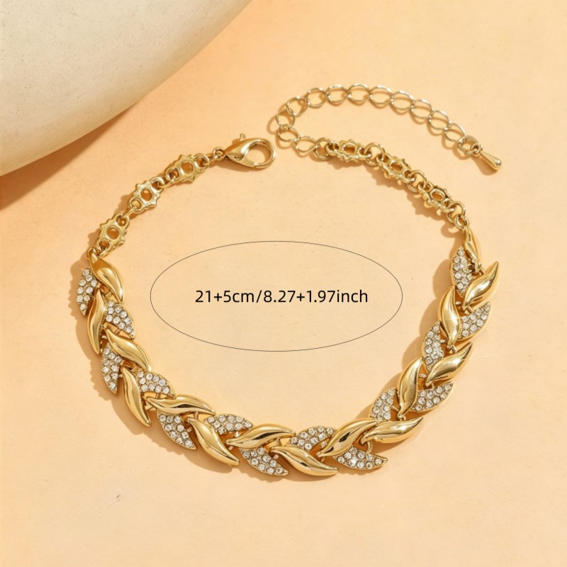 Golden Tone Rhinestone Leaf Chain Anklet