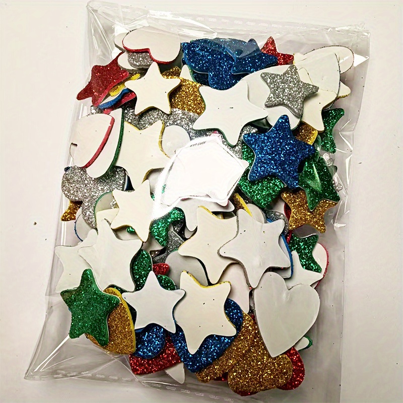 Image of 300 Colorful Glitter Foam Stickers, Self-adhesive Craft Stickers In Of Stars And Hearts, Perfect For Holiday Parties And Birthday Card Decorations
