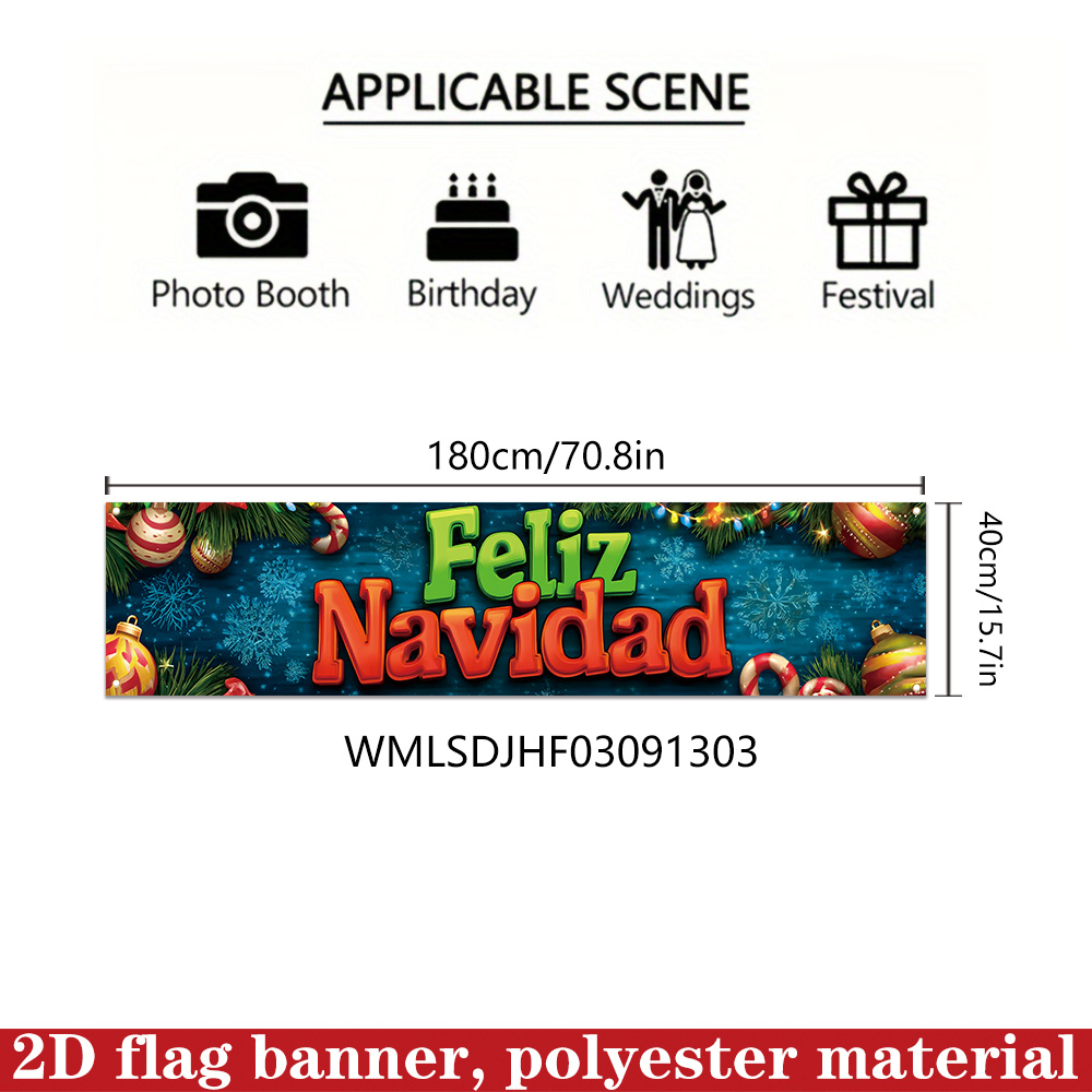 TEMU Banner de 2D , 1pc Banner Navidad, 180cm * 40cm/70.8in * 15.7in, Material, de Decoración de Jardín Española " Navidad", Adecuada para Decoración
