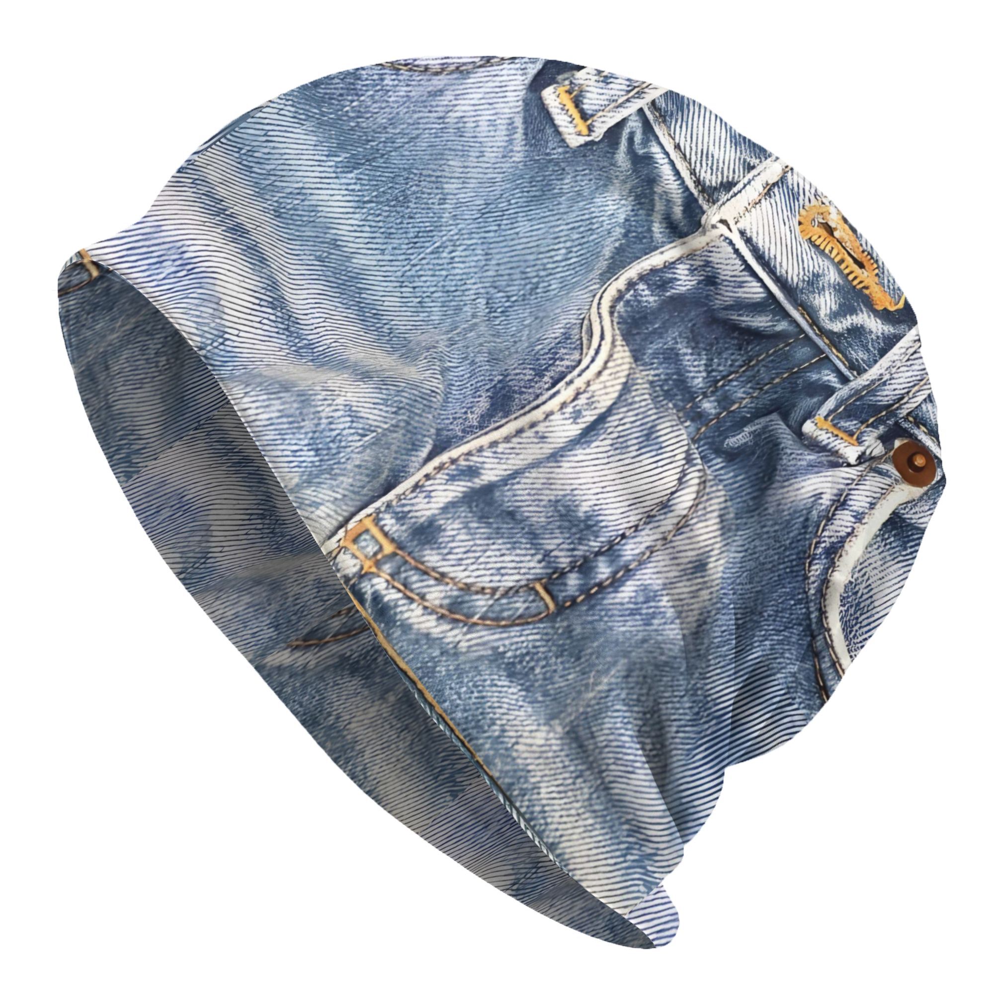 TEMU 2d Print Design 1pc Blue Jeans Beanies Caps Fashion Bonnet Unisex Soft Hats