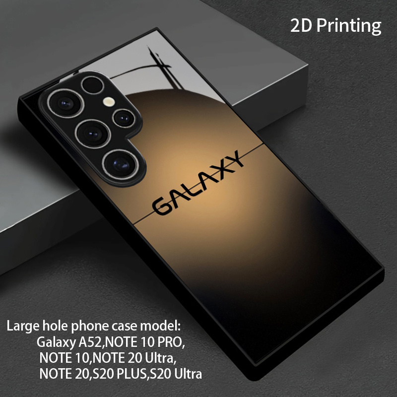 TEMU Phone Case: 2d Flat Lettering Lightbox Black Tempered Glass Full-coverage Drop-proof Phone Case For S26, S26 Plus, S26 Ultra, S25, S24, S23 Fe,