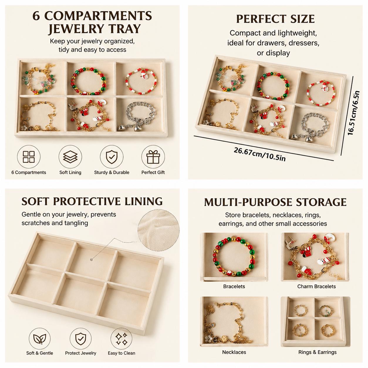 2pcs Set Stackable Jewelry Tray with Glass Cover