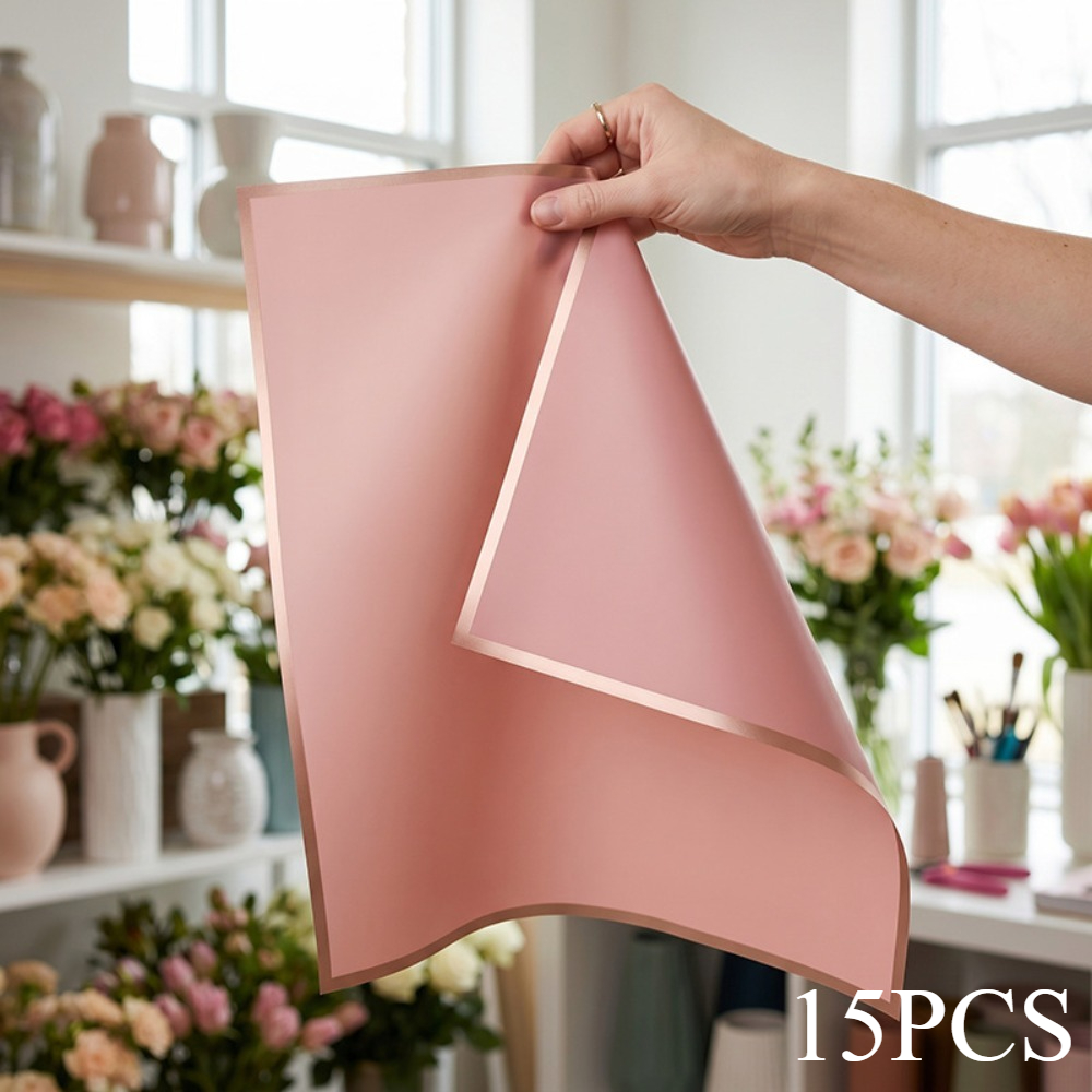 TEMU 15 Fogli di Carta da Imballaggio Impermeabile Rosa con Bordo a Fiori, Adatta per Negozi di Fiori, Matrimoni, Compleanni, San, , Creazione di