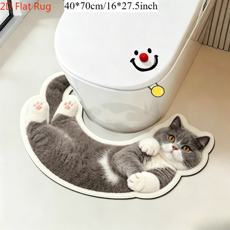 TEMU Cartoon British Shorthair Cat Pattern Rug, Creative And Fun U-shaped Non-slip Bath Mat, Cute Cream Style Bedroom Decor For Bedside And Restroom,