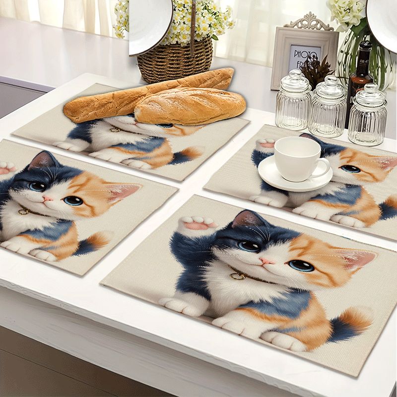 Rechteckige Katzen Platzsets Abwaschbare Polyester Tischsets_voghion.com