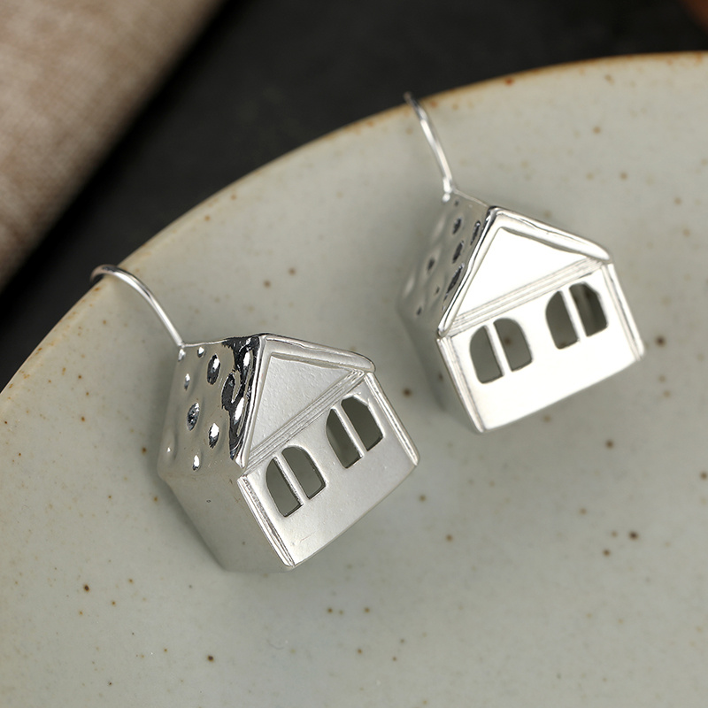 Three-Dimensional Cabin Shaped Pendant Earrings