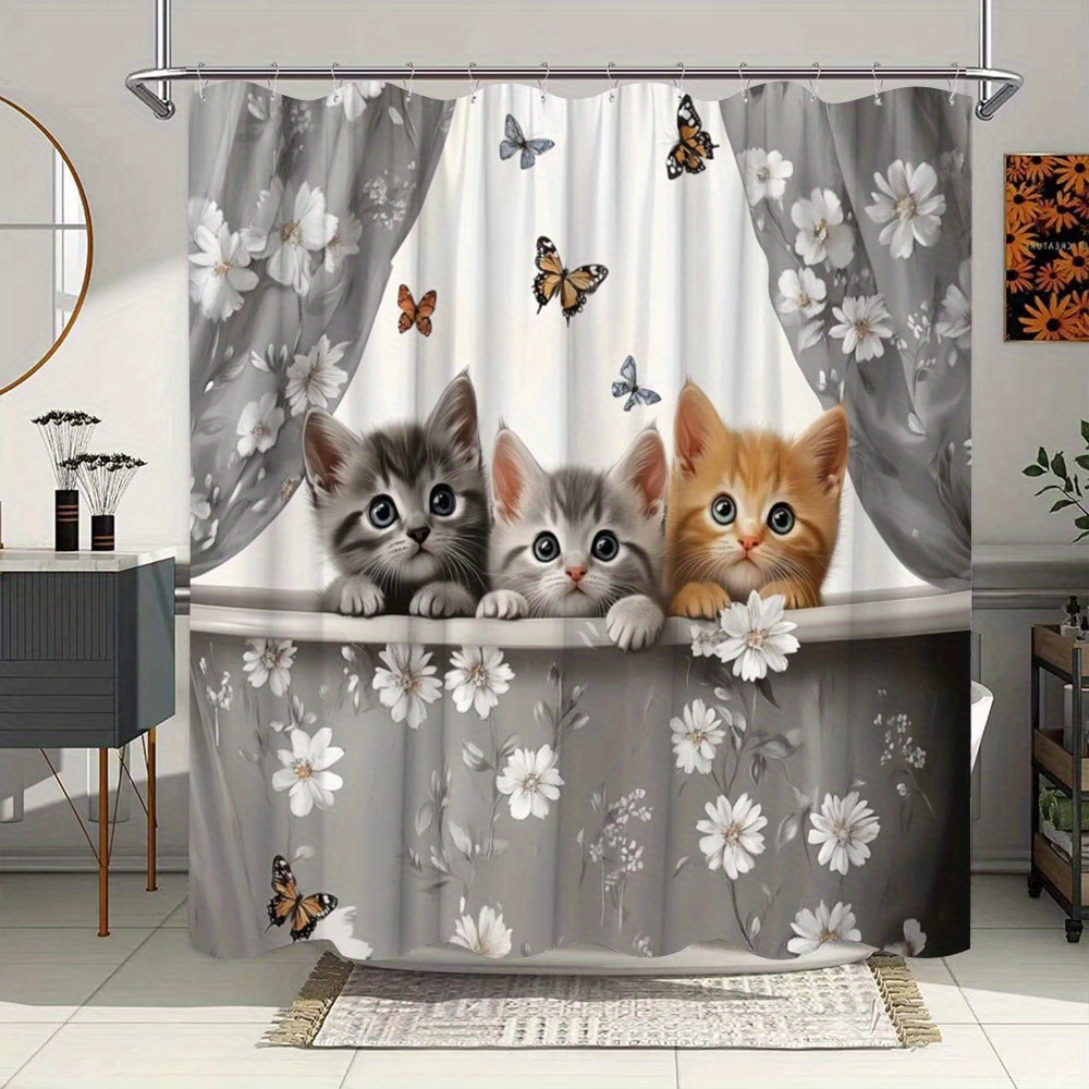 MEVASA Katzen Duschvorhang - 200x200cm 3D Druck Anti-Schimmel