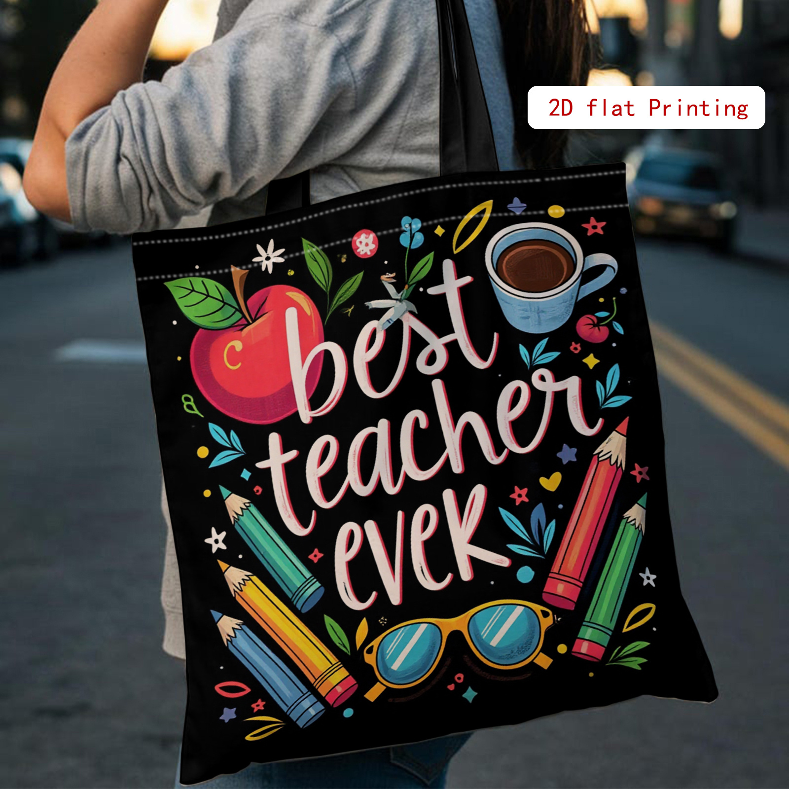 TEMU Creative Pattern Large Capacity Shoulder Bag, Educational Theme Women's Tote For Teachers And Students Reusable Handbag Perfectly Suitable For