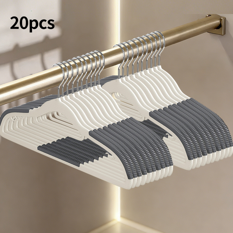 TEMU 20pcs Gray Anti-slip Coat Hangers Set: Durable, Space-, Anti-slip, Suitable For Home And Dormitory Use, Can Fix Coats, Shirts And Dresses, Is An