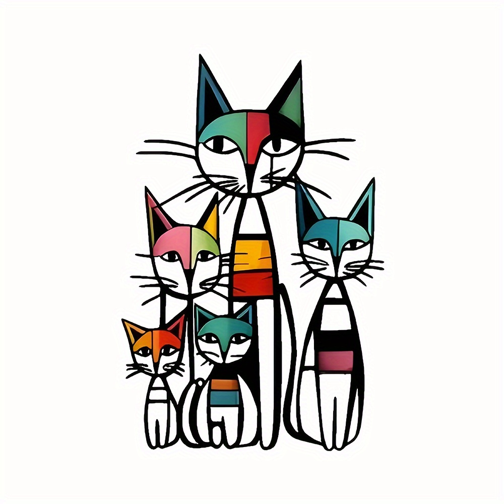 TEMU 1pc Family Of 4 Cats Metal Wall Art - Vibrant Colorful Iron Wall Decor For Living Room, Housewarming & Birthday Gift, Horizontal Wall-mounted