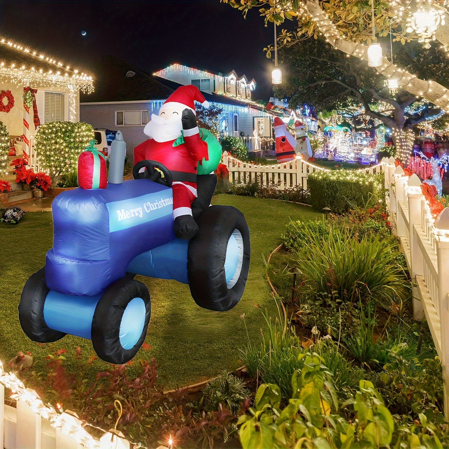TEMU 1pc 5.41 Feet Tall Christmas Inflatable Santa Claus Driving Tractor With Gift Bag Led Holiday Outdoor Blow Up Yard Decorations With Lights For