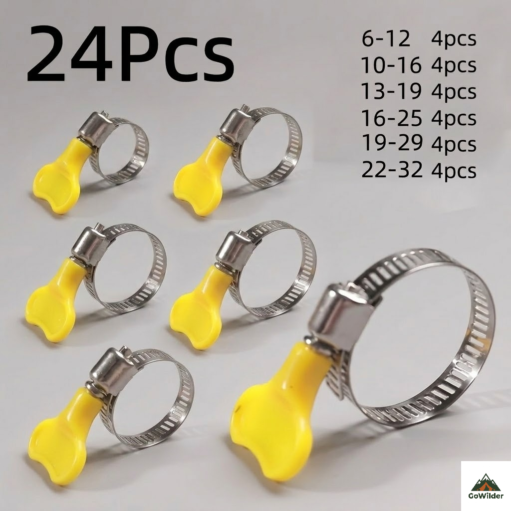 TEMU 24pcs Adjustable Metal Hose Clamp Set With Handles, Heavy-duty Hose Clips For Automotive, Plumbing, Pipes And Flexible Hoses, Secure Fastening