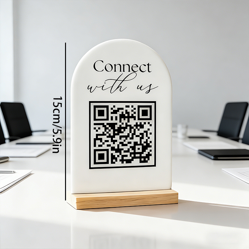 TEMU 1pc, Customizable 2d Acrylic Display Sign With Text And Images, Arched Desktop Ornament With Wooden Base, Store Signage Display, Includes And