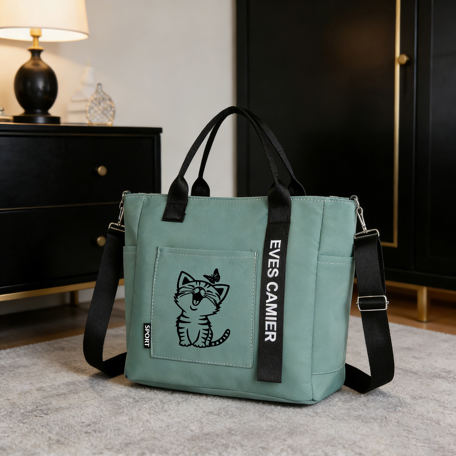 TEMU Cat And Pattern, Stylish Women's Shoulder Bag, Travel Organizer | Multi- With Side Pockets, Large Capacity Crossbody Bag | Hand-, Multiple Ways