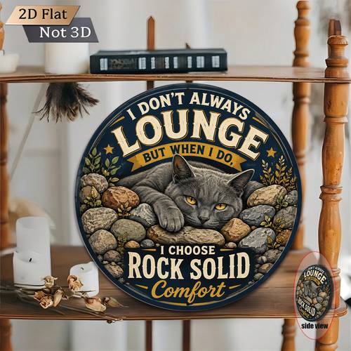 2d flat - . 2d flat 8x8 zoll (20x20cm) runde metall aluminium schild vintage wanddeko katzenliebhaber grau katze auf felsen retro runde plakette poster für outdoor garten sommer herbst thanksgiving ernte geschenk