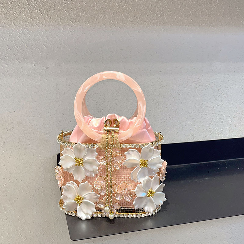 Vintage European Hand-carved Sunflower Birdcage Basket Bag With Rhinestone Chain Strap - Zipper Closure Tote Suitable For Weddings, Parties, Daily Use, Retro Handbag In //