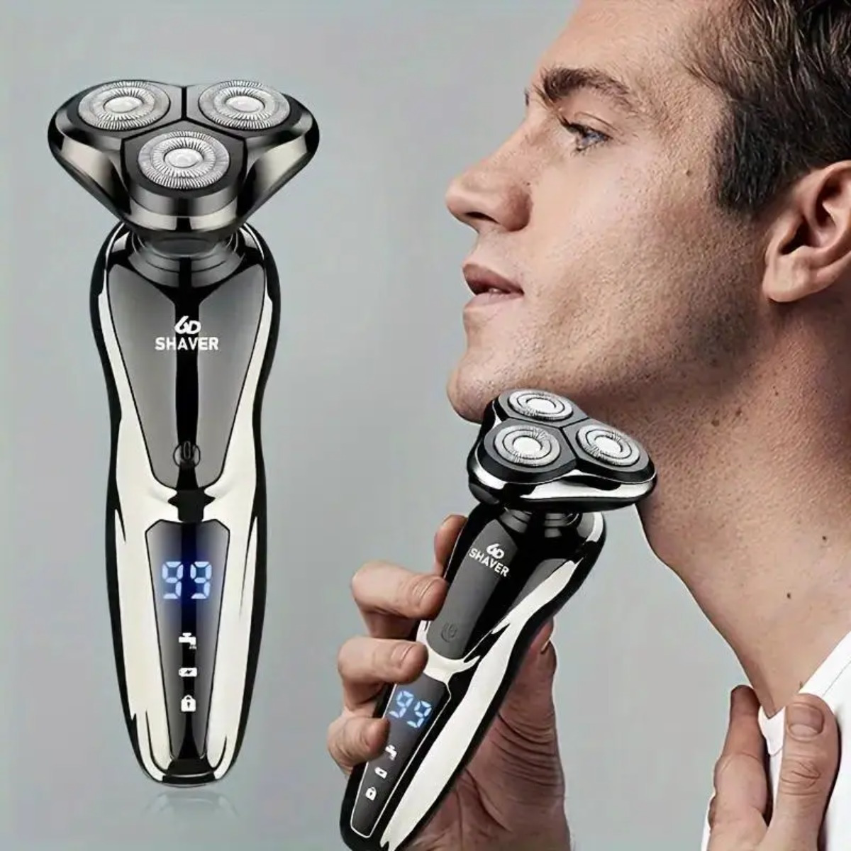 

Rechargeable Men's Electric Cordless Shaver, 3d Floating Cutter Head, Led Display, Ideal Gift Valentine's Day Men Boyfriend