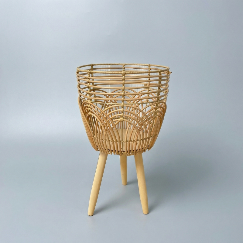 3pcs/1pc Rattan Plant Stand with Wooden Legs - Boho Floor Plant Pot Holder, Handwoven Wicker Basket Planter for Living Room & Balcony Decor | Only Plant Stand Gardening Gift,home Decor