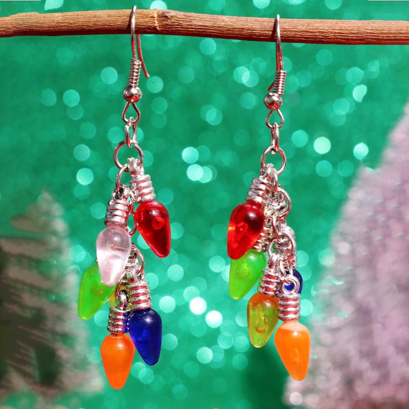 TEMU 1 Pair Of Women's Fashionable Drop-style Earrings With Christmas Elements, Featuring Creative And Fun Multi-colored Light Bulb-shaped Pendants.
