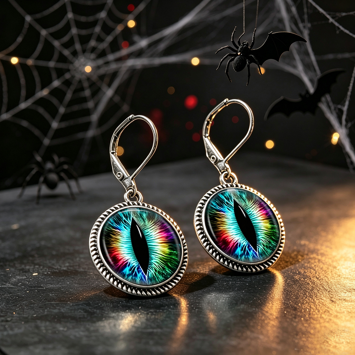 Iridescent Monster Eye Pattern Retro Earrings, Unique Gift