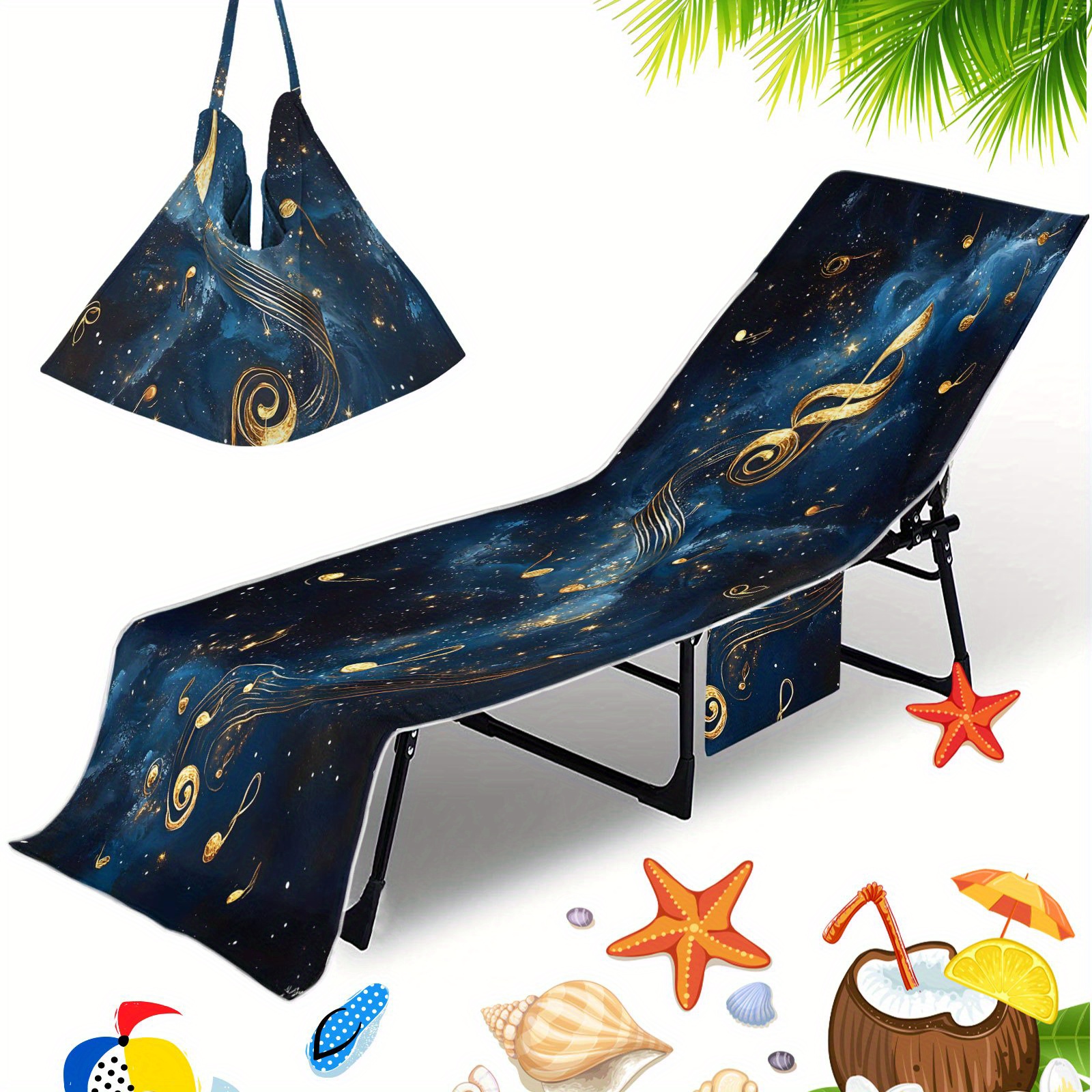 TEMU 1pc Foldable Starry Melody Beach Towel Set, Quick-drying And Absorbent, Folds Into A Crossbody Bag With Side Pocket For Storage, Made Of Soft