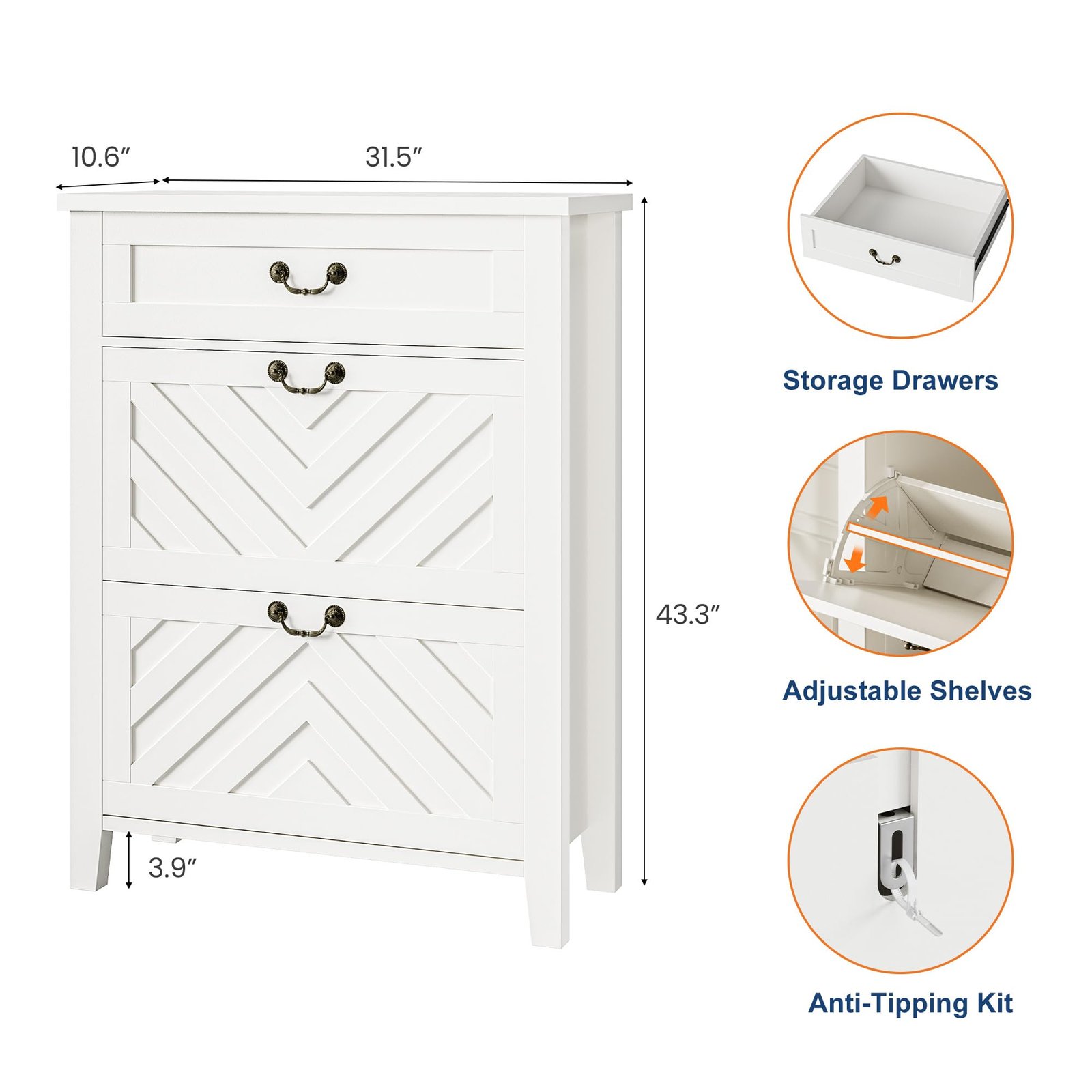 2 Flip Drawer Shoe Storage Cabinet For Entryway, Adjustable For 10-12 Pairs, Slim Cabinet For Hallway & Home