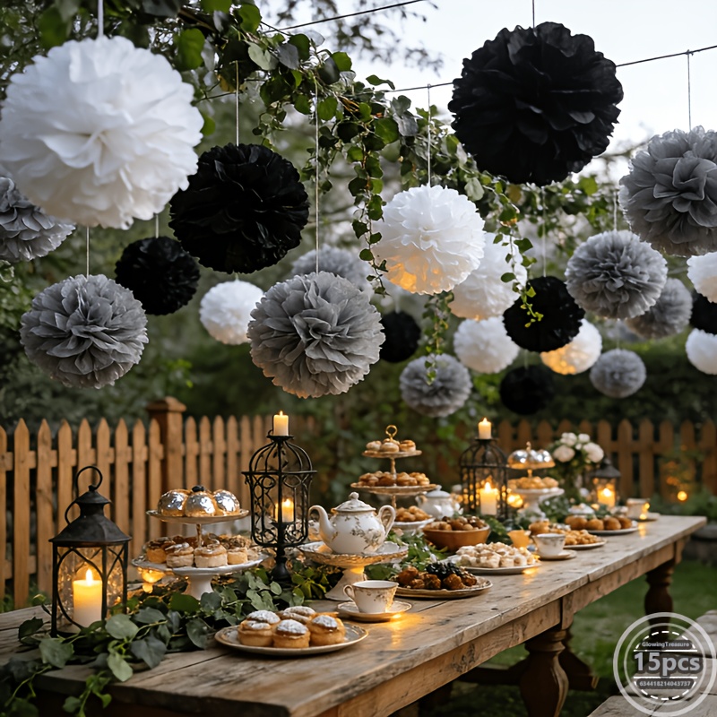 15pcs Paper Tassel Garland Set 25/20cm Mixed Sizes, Hanging Decor For Yard, Table Centerpiece, Party Backdrop, Birthday Gatherings Paper Hanging Decorations, Hanging Decorations, Decoration Tassels