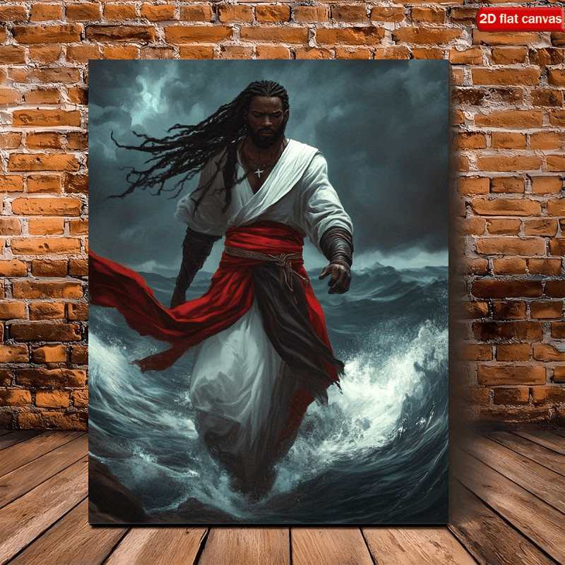 2d flat 1pc framed   water canvas print black wooden frame modern christian wall art ready to hang religious painting for home office church christmas decor     spiritual inspirational gift