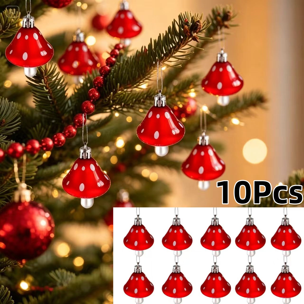 TEMU Lot de 10 ornements Park, décorations suspendues pour arbre de à rouges et , boules de Noël mignonnes de amanite pour fêtes d'année, décoration