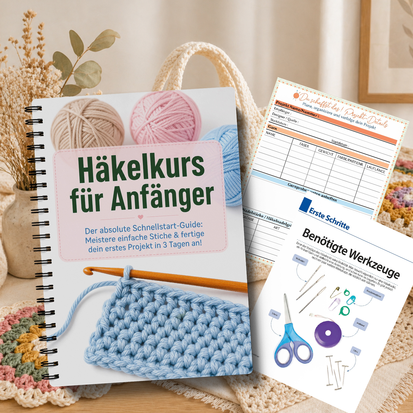 Image of German Version - Handmade Crochet Notebook And Interactive Visual Workbook, Beginner-friendly Lessons, Creative Yarn Craft Practice, Easy Patterns, Perfect Gift