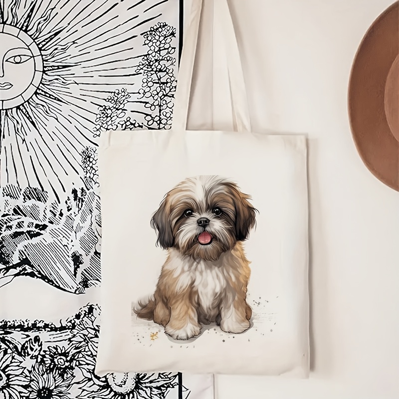 TEMU 1pc Large Capacity Foldable Tote Bag Suitable For Travel, Picnic & Party - Cute Shih Tzu Puppy Design With Suitable For Use, Durable Reusable