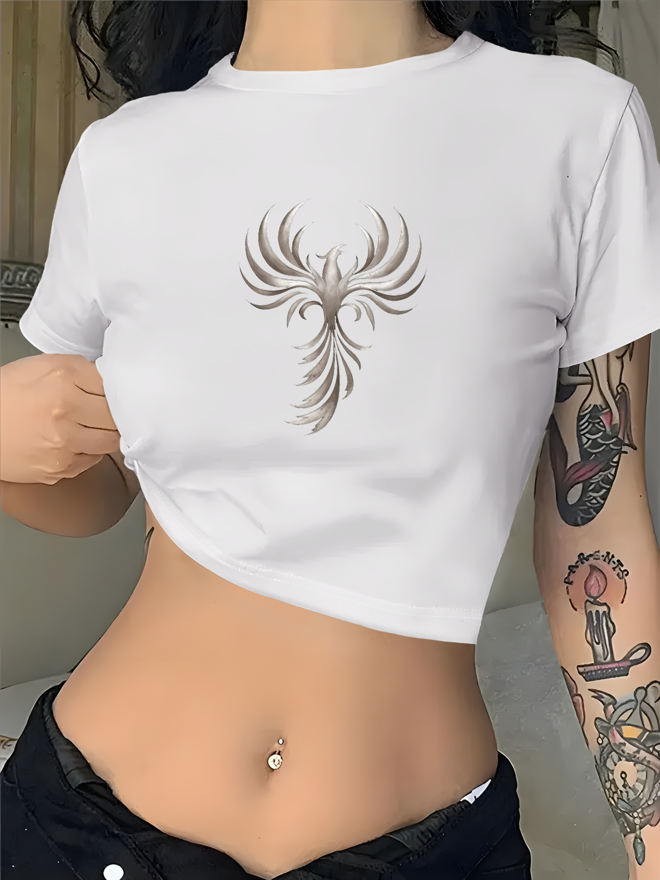 camiseta corta moda mujer diseño plateado metálico Temu Guatemala