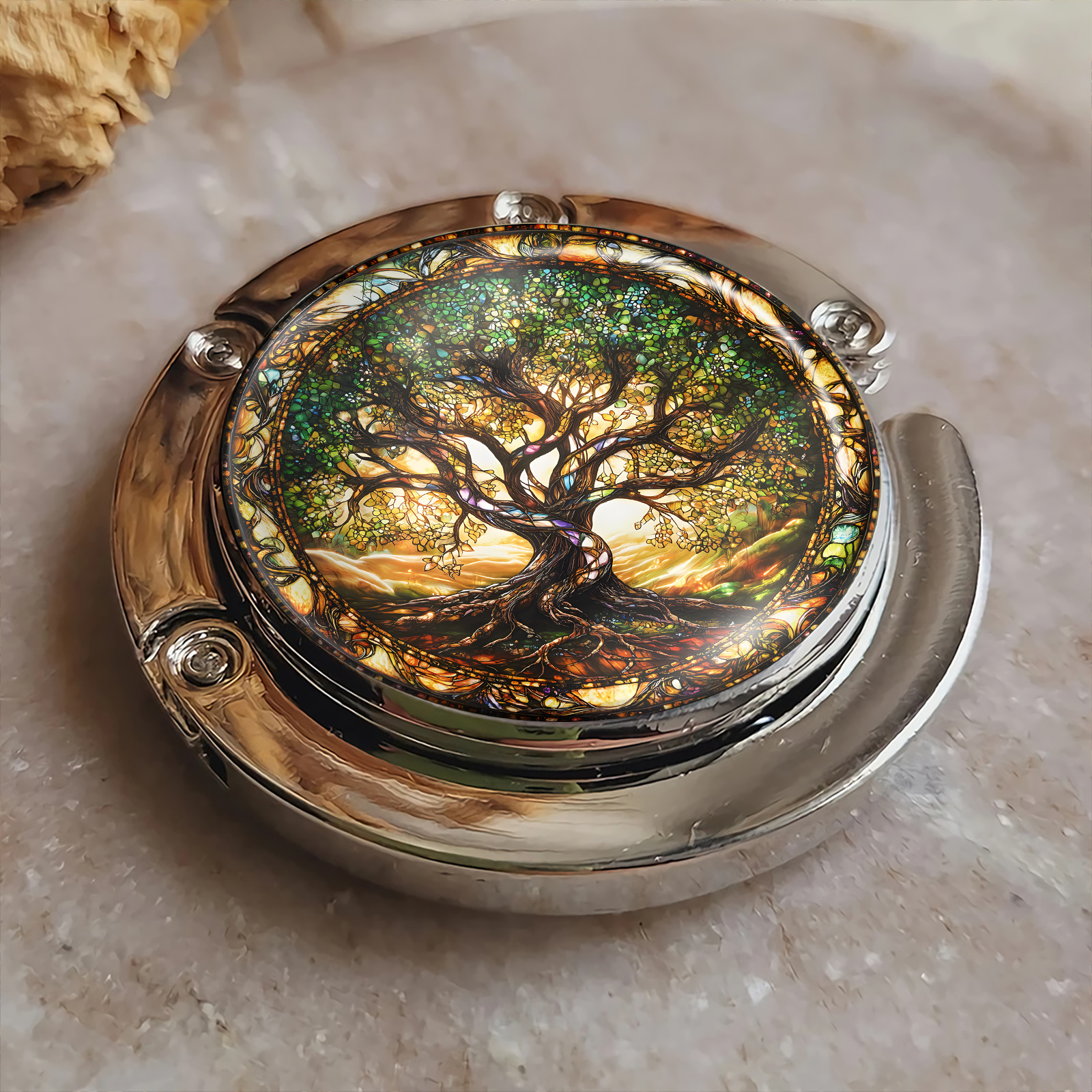 E-shop Buntglas-Baum Haken, Faltbarer Handtaschen-Haken, Stil mit Einzigartigem Geschenk, Ideal für Reisen Zuhause, Platzsparende Multifunktionale
