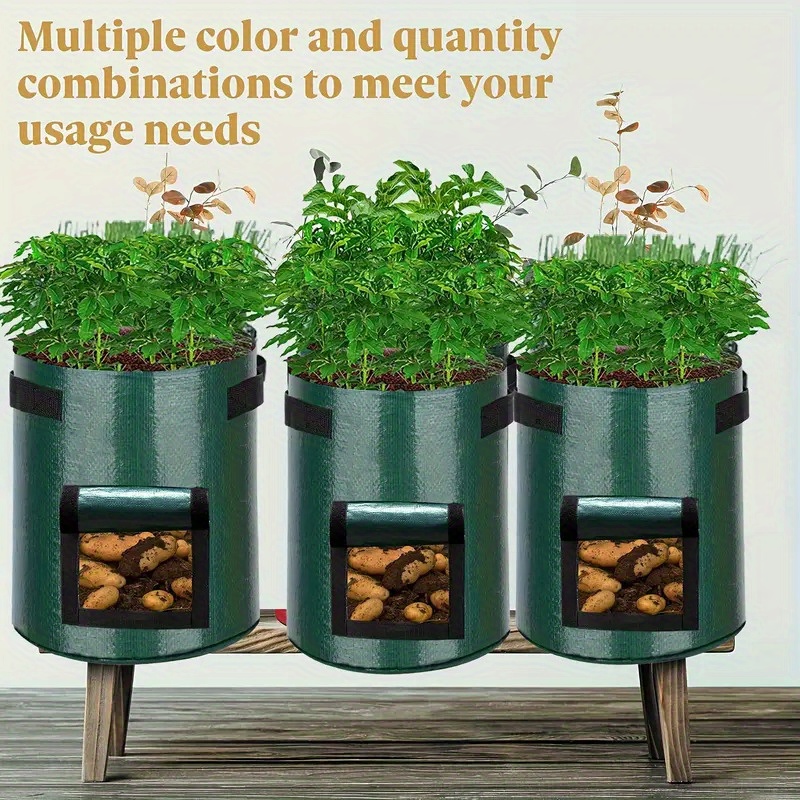 TEMU 4-pack Heavy Duty Garden Grow Bags With Lid And Handle, Breathable Fabric - Multifunctional Indoor/outdoor Bags, Potato Grow Bags