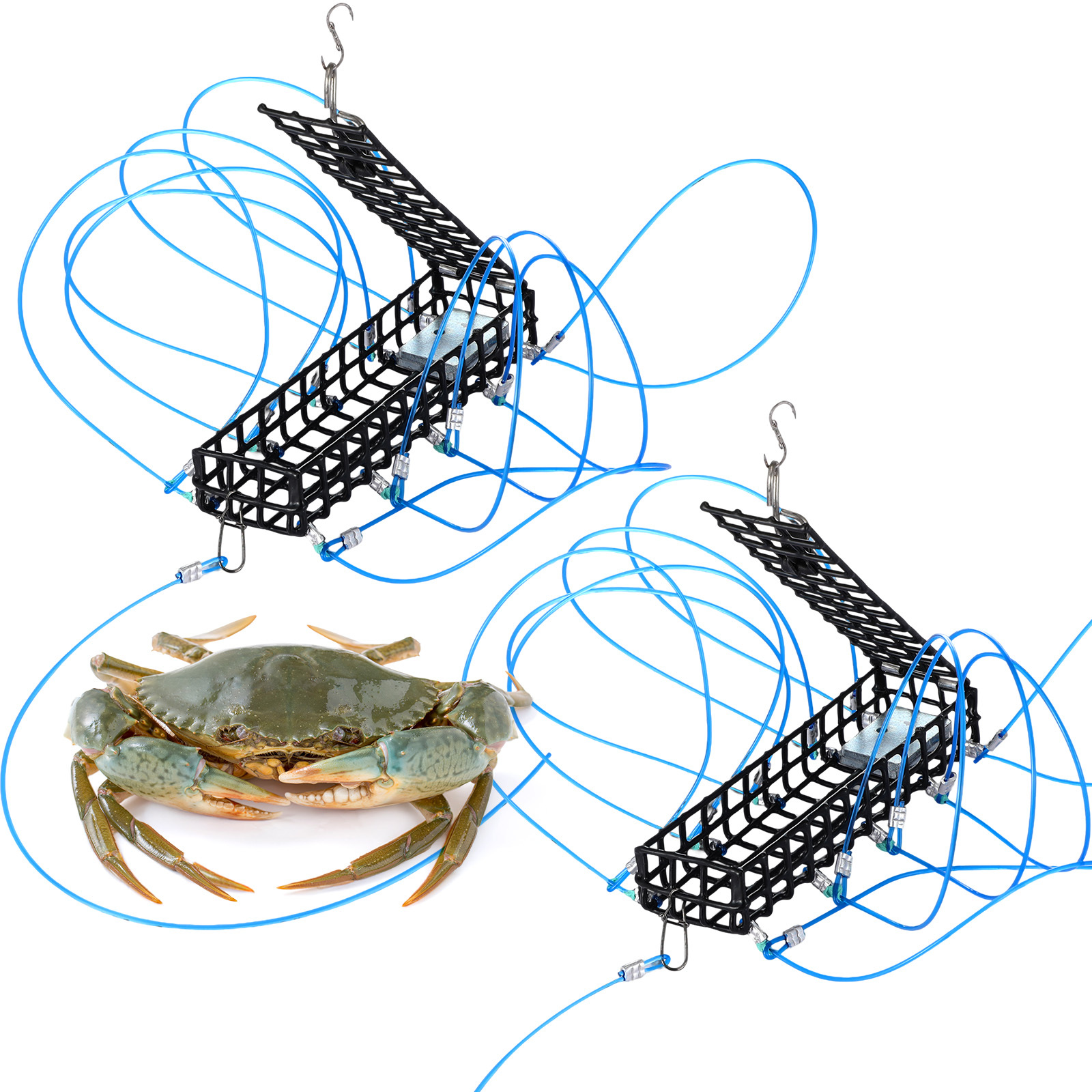 crab catcher fishing pole Promar 18" Rectangular Castable Trap Crab Trap with 110ft rope AirFly 6-Loops 5oz Crab Trap