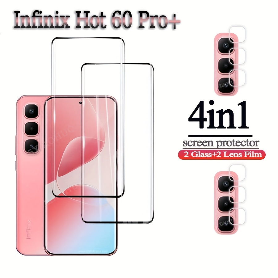 TEMU 2+2 4pcs 3d Curved Tempered Glass Screen Protector For Infinix Hot 60 Pro+ Glass 3d Curved Full Coverage Screen Protector, 2pcs Curved Tempered