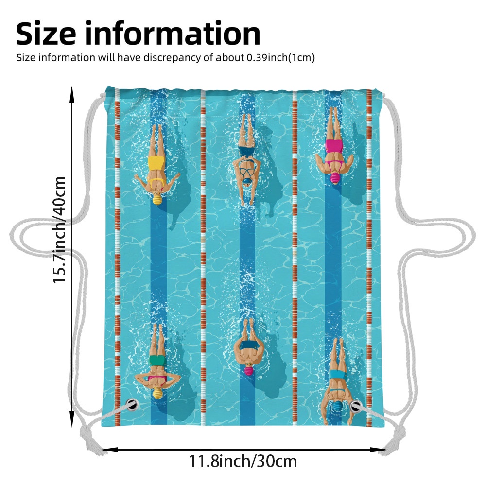 TEMU 1pc Swimmers In Swimming Pool 2d Flat Printed Drawstring Backpack - Lightweight Soft Fabric Sports Bag For Gym, Yoga, Travel And Outdoor Sports
