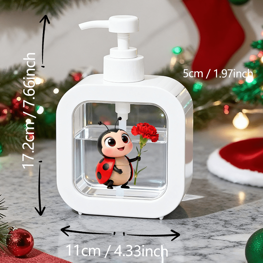 TEMU A Refillable Shampoo Bottle Dispenser With A Hand Pump - Designed With A Cute Cartoon Ladybug Holding A Red Flower, Perfect For Decorating