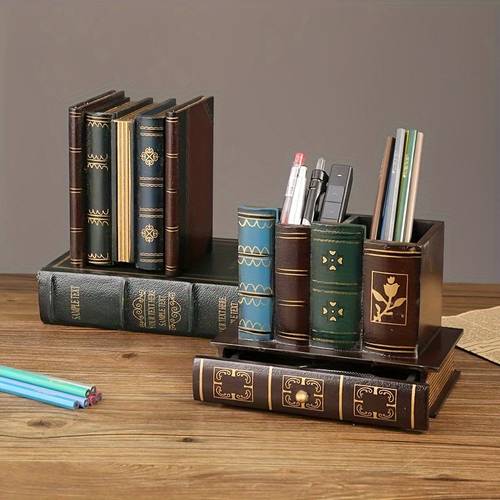 inspired pen holder organizer elegant dark wood desk accessory with multiple compartments home office decor and desk decor