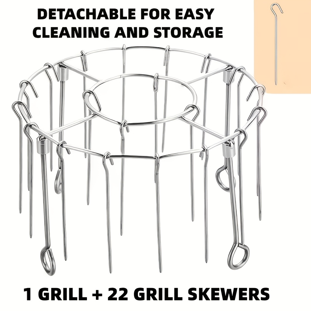 Temu – TEMU 304 Stainless Steel Rack For Air Fryers+ 12-23 Skewers, Suitable For 3qt-6qt Air Fryers And Ovens, Essential For Kitchen And Outdoor Grilling,